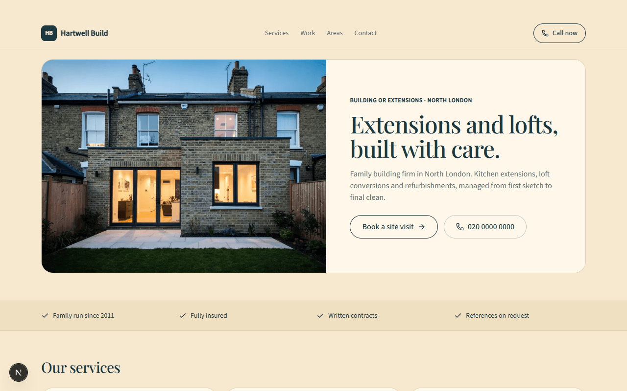 Hartwell Build: example building or extensions website