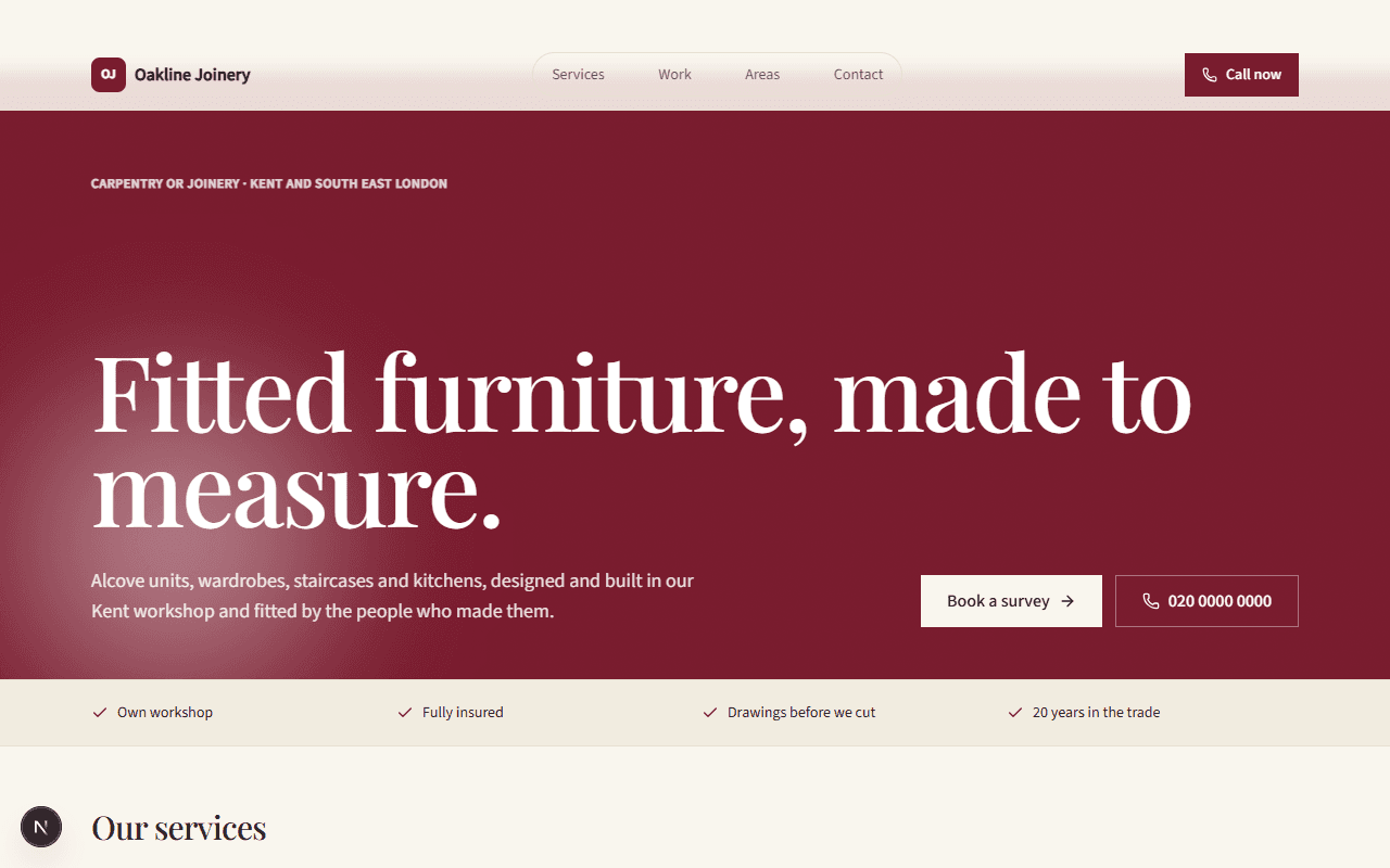 Oakline Joinery: example carpentry or joinery website