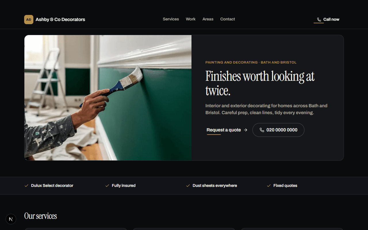 Ashby & Co Decorators: example painting and decorating website