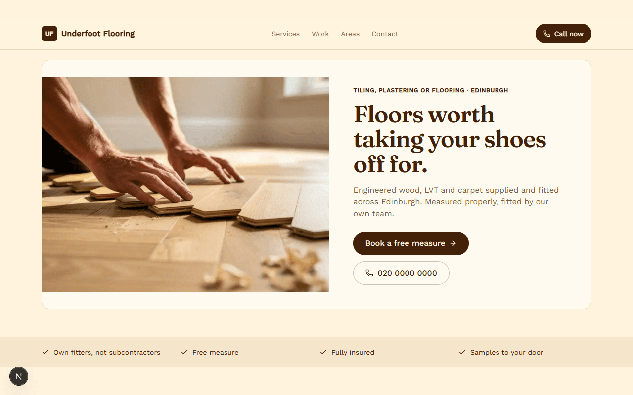 Underfoot Flooring: example tiling, plastering or flooring website