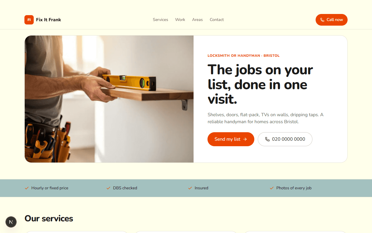 Fix It Frank: example locksmith or handyman website
