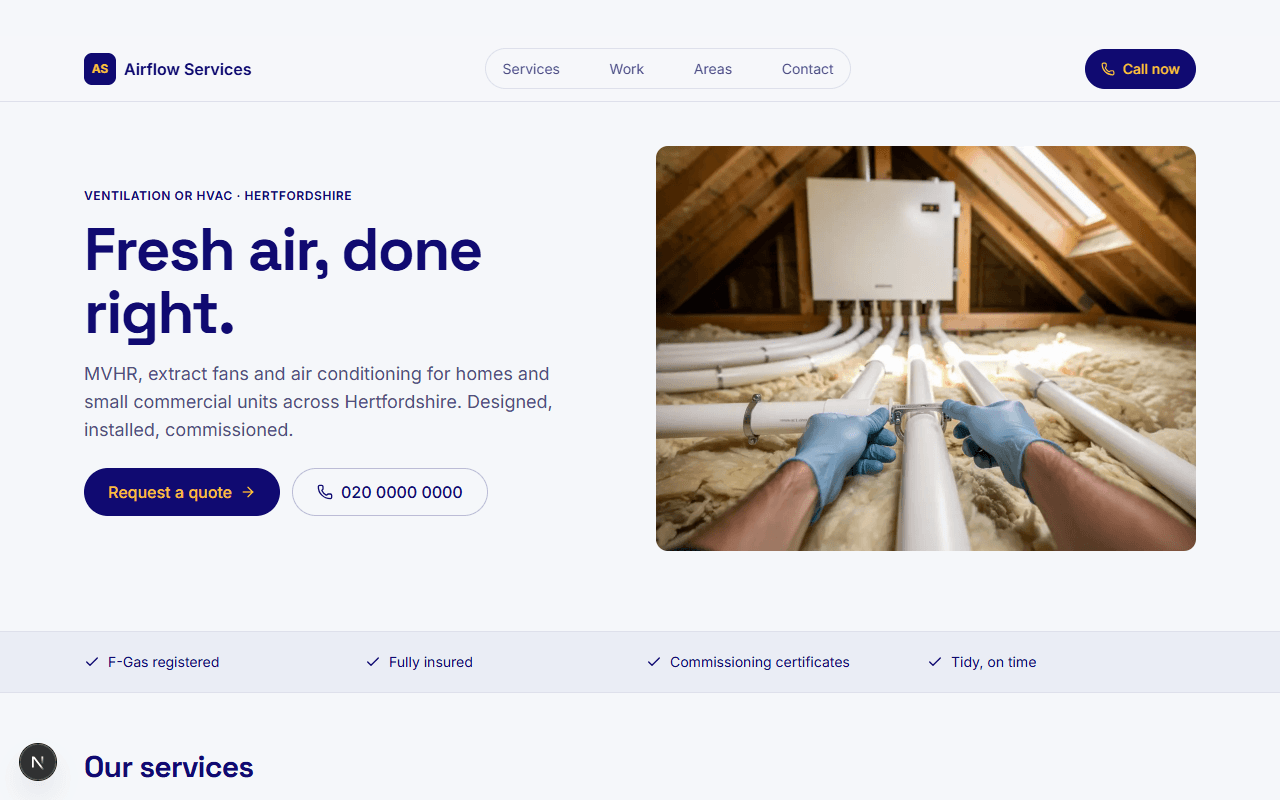 Airflow Services: example ventilation or hvac website