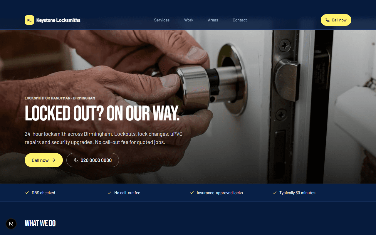 Keystone Locksmiths: example locksmith or handyman website