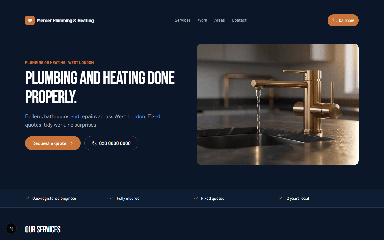 Mercer Plumbing & Heating: example plumbing or heating website