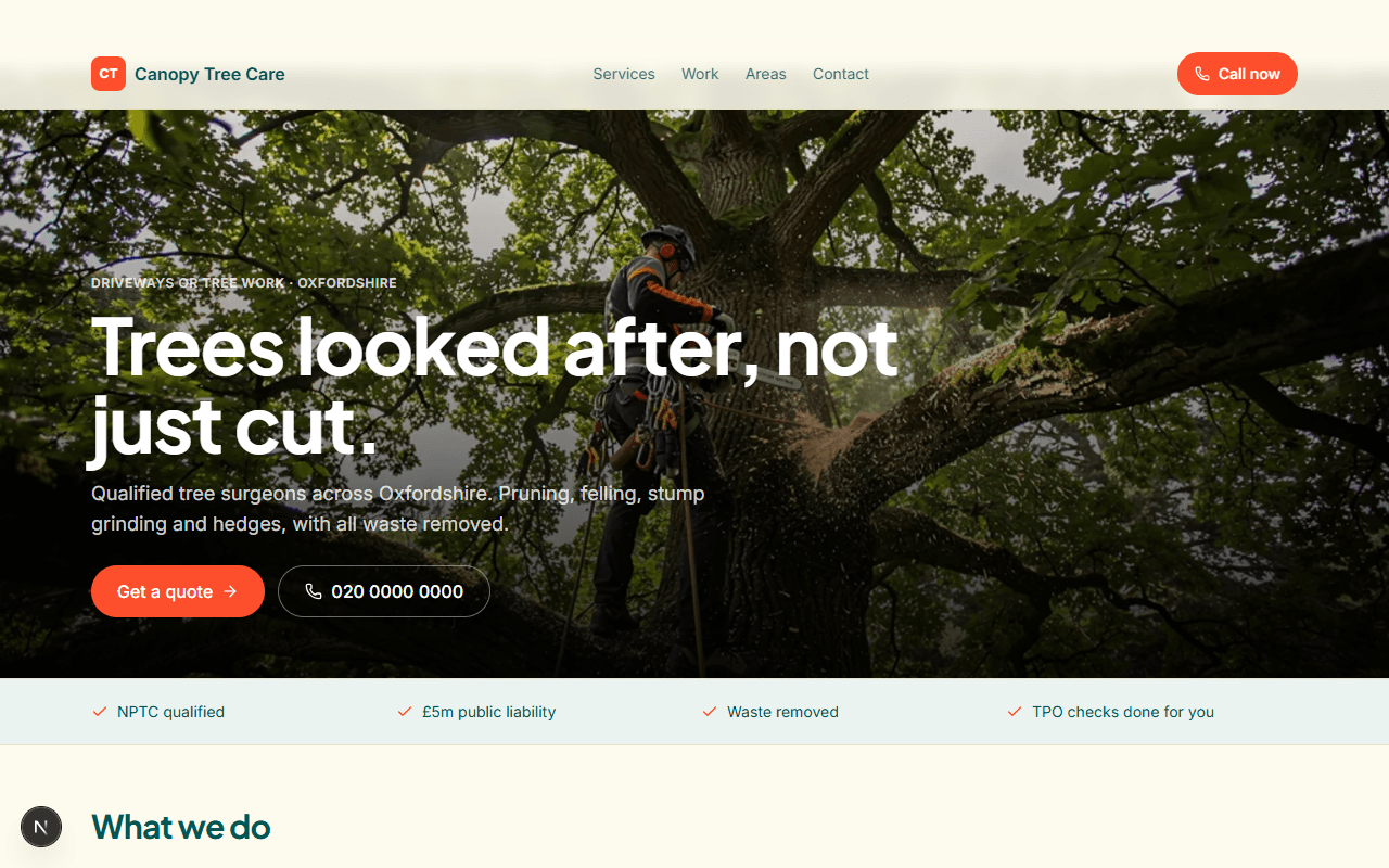Canopy Tree Care: example driveways or tree work website