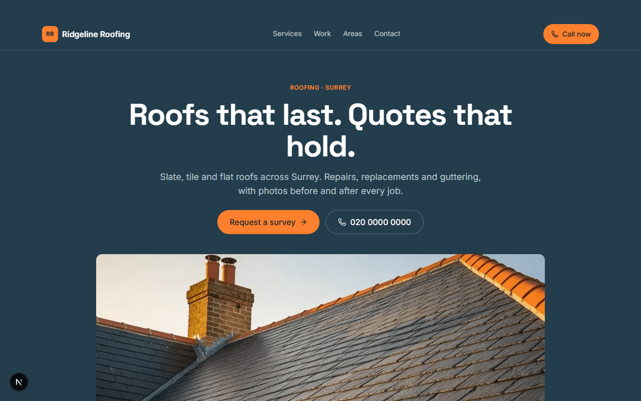 Ridgeline Roofing · a real Launch page example website