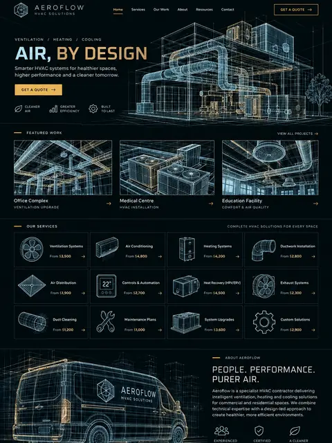 Aeroflow: wireframe website concept for ventilation