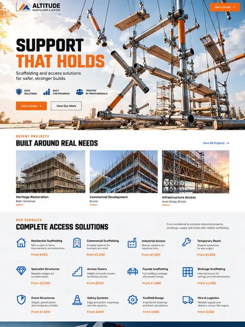 Altitude: scaffold in motion website concept for brick & roofing