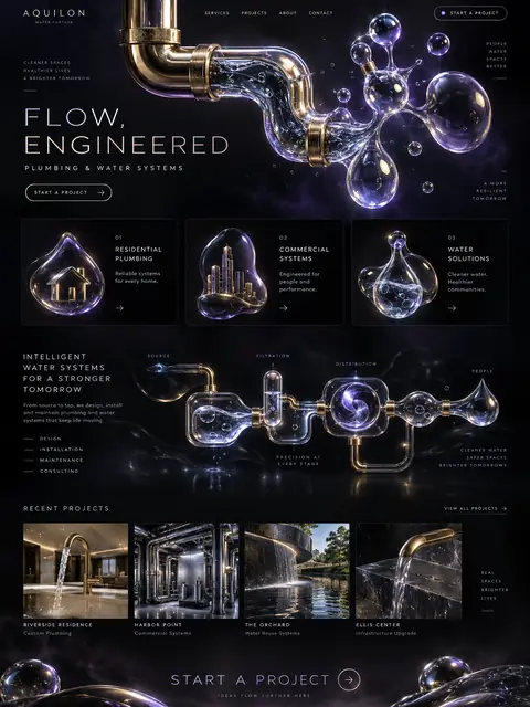 Aquilon: liquid brass website concept