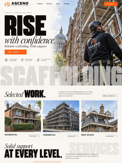 Ascend Scaffolding: editorial website concept for brick & roofing