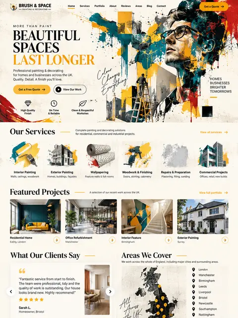 Beautiful Spaces: paper cut-out website concept for painting