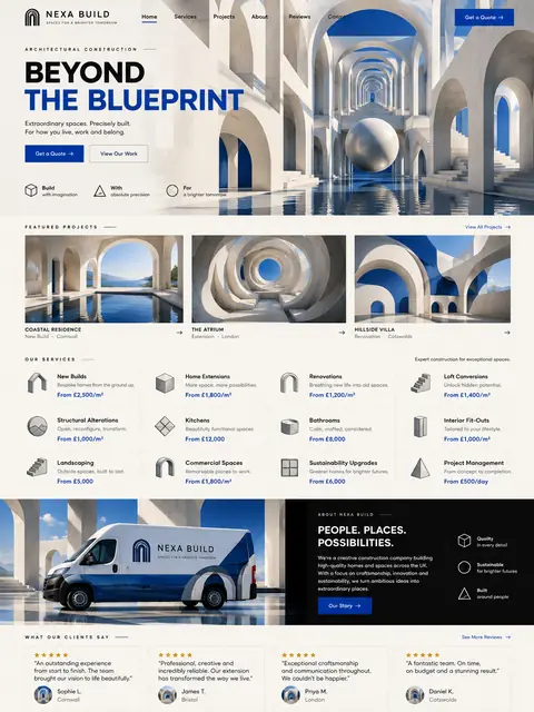 Beyond the Blueprint: sculpted 3d website concept for builders