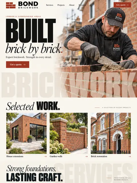 Bond Brickwork: editorial website concept for brick & roofing