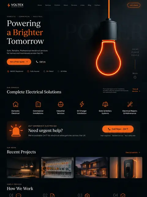 Brighter Tomorrow: dark, one glow website concept for electrical
