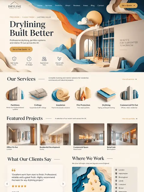 Built Better: paper cut-out website concept for drylining & fit-out