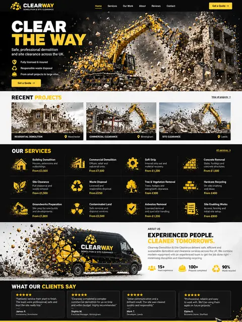 Clearway: particle demolition website concept for builders