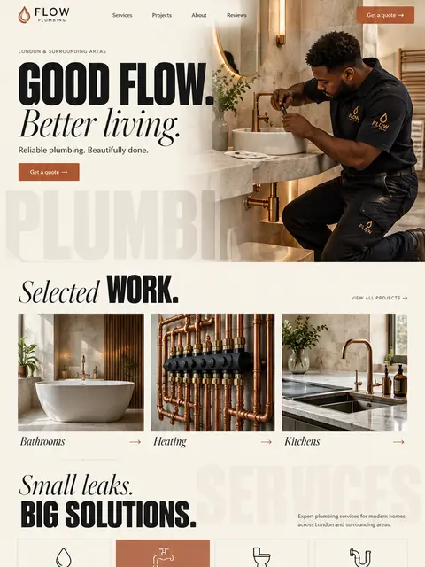 Flow Plumbing: editorial website concept for plumbing & heating