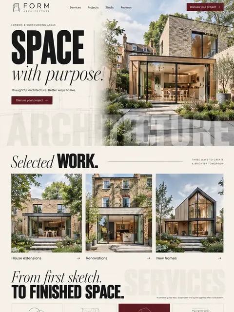 Form Architecture: editorial website concept for builders