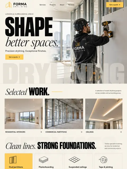 Forma Drylining: editorial website concept for drylining & fit-out