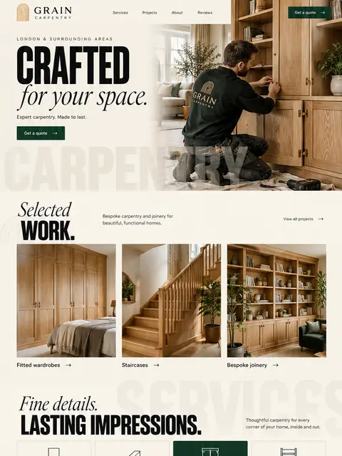 Grain Carpentry: editorial website concept for joinery & interiors