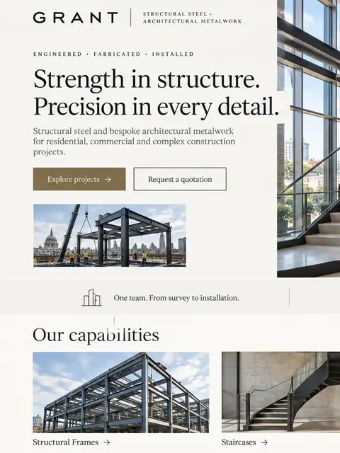 Grant: architectural steel website concept for builders