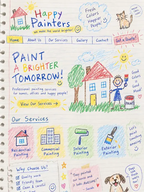 Happy Painters: crayon website concept for painting
