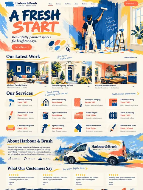 Harbour & Brush: hand-painted website concept for painting