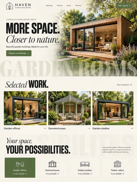 Haven Garden Rooms: editorial website concept for gardens
