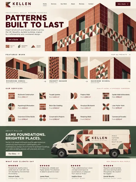 Kellen: geometric brick website concept for brick & roofing