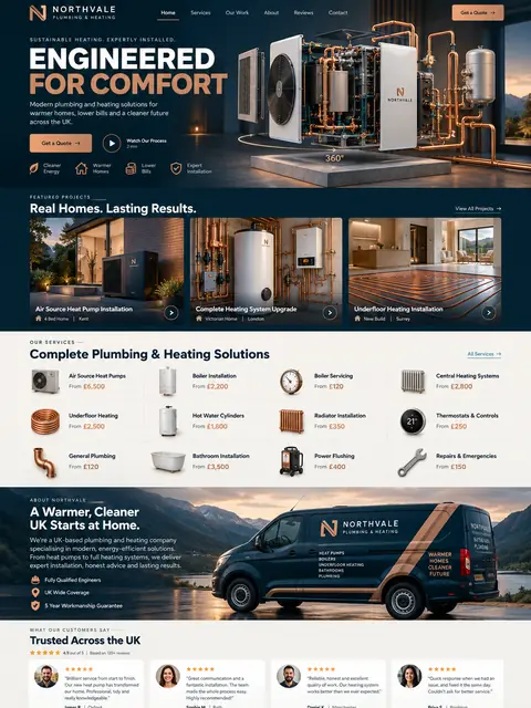 Northvale: 3d heating website concept for plumbing & heating