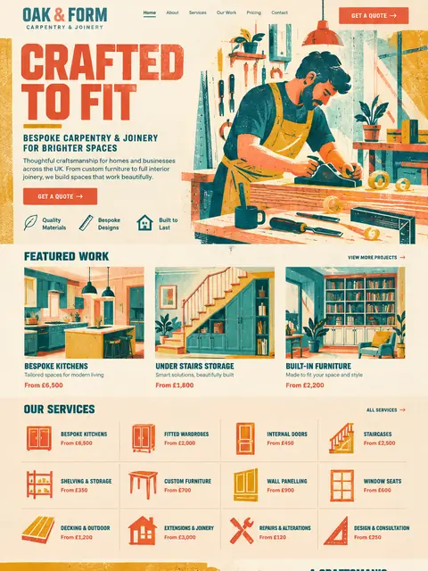 Oak & Form: risograph website concept for joinery & interiors
