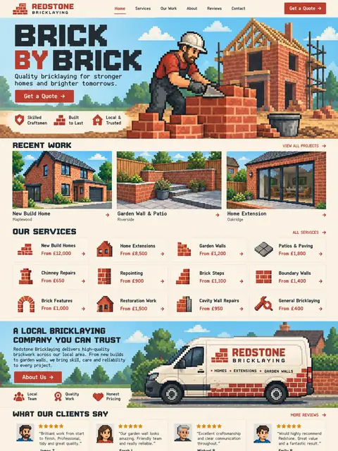 Redstone: pixel bricks website concept for brick & roofing