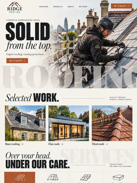 Ridge Roofing: editorial website concept for brick & roofing