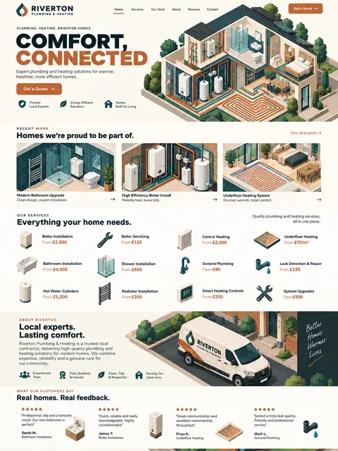 Riverton: isometric house website concept for plumbing & heating