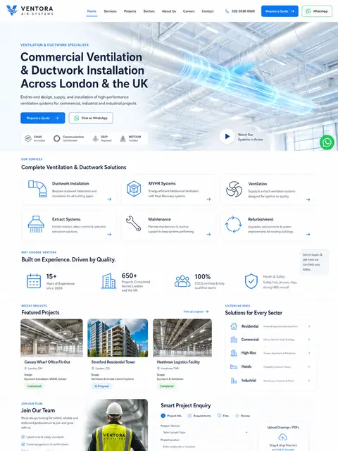 Ventora: commercial, clean website concept for ventilation