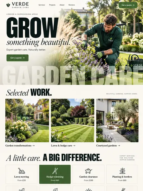 Verde Garden Care: editorial website concept for gardens