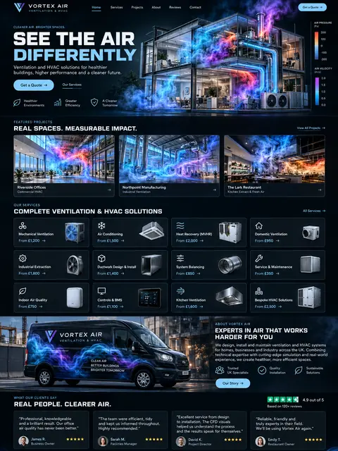Vortex Air: electric blue website concept for ventilation