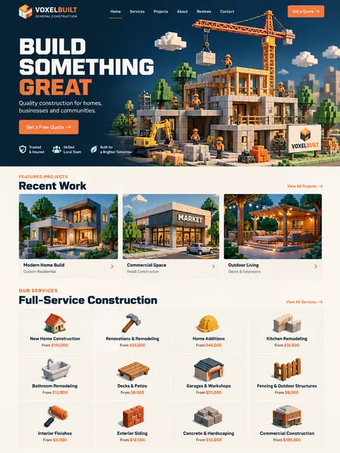 Build Something Great: voxel website concept for builders