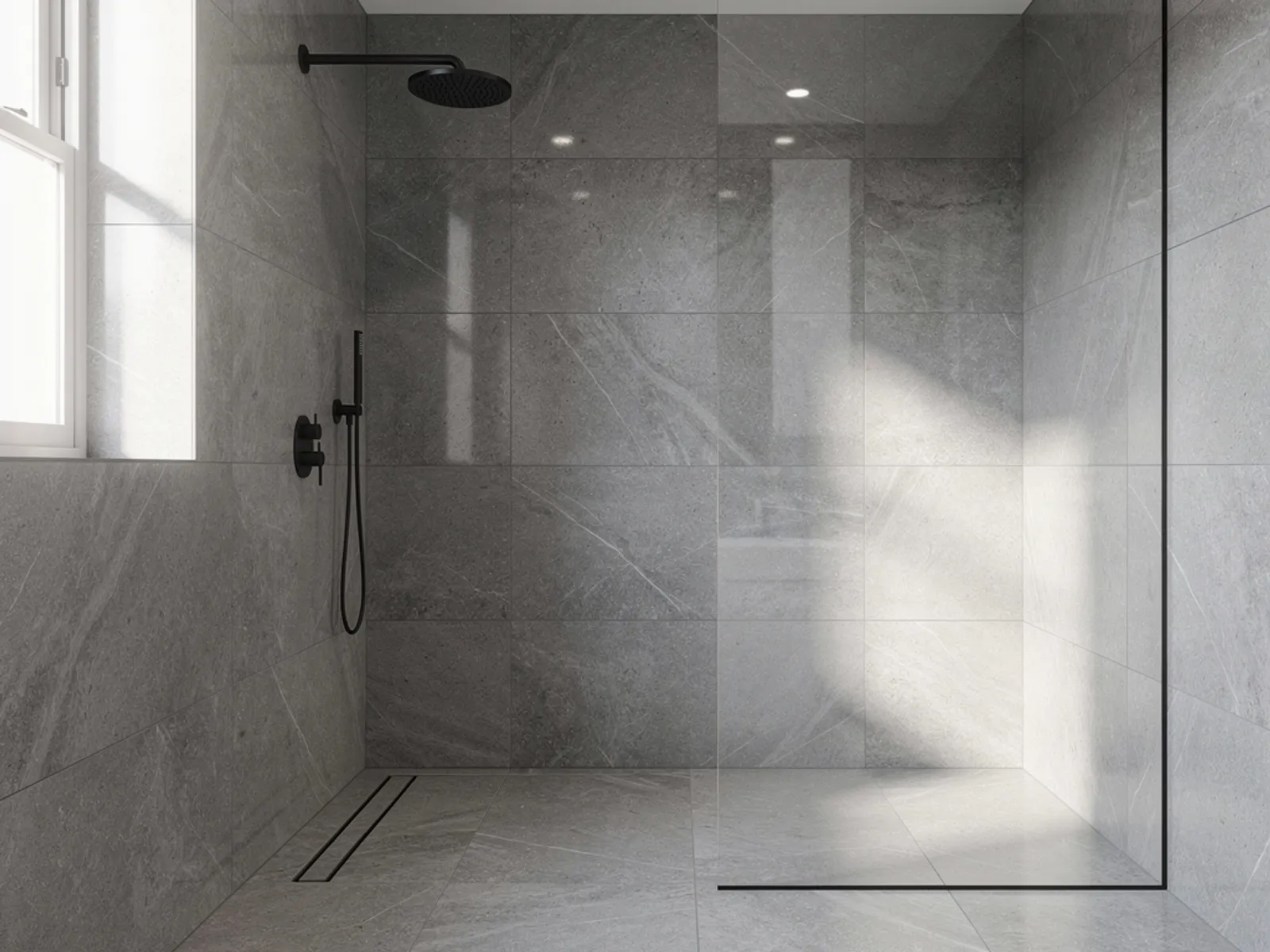 Large-format bathroom tiling, Didsbury