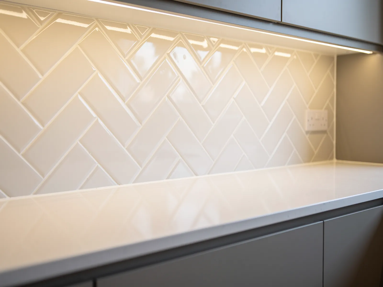 Herringbone kitchen splashback, Chorlton