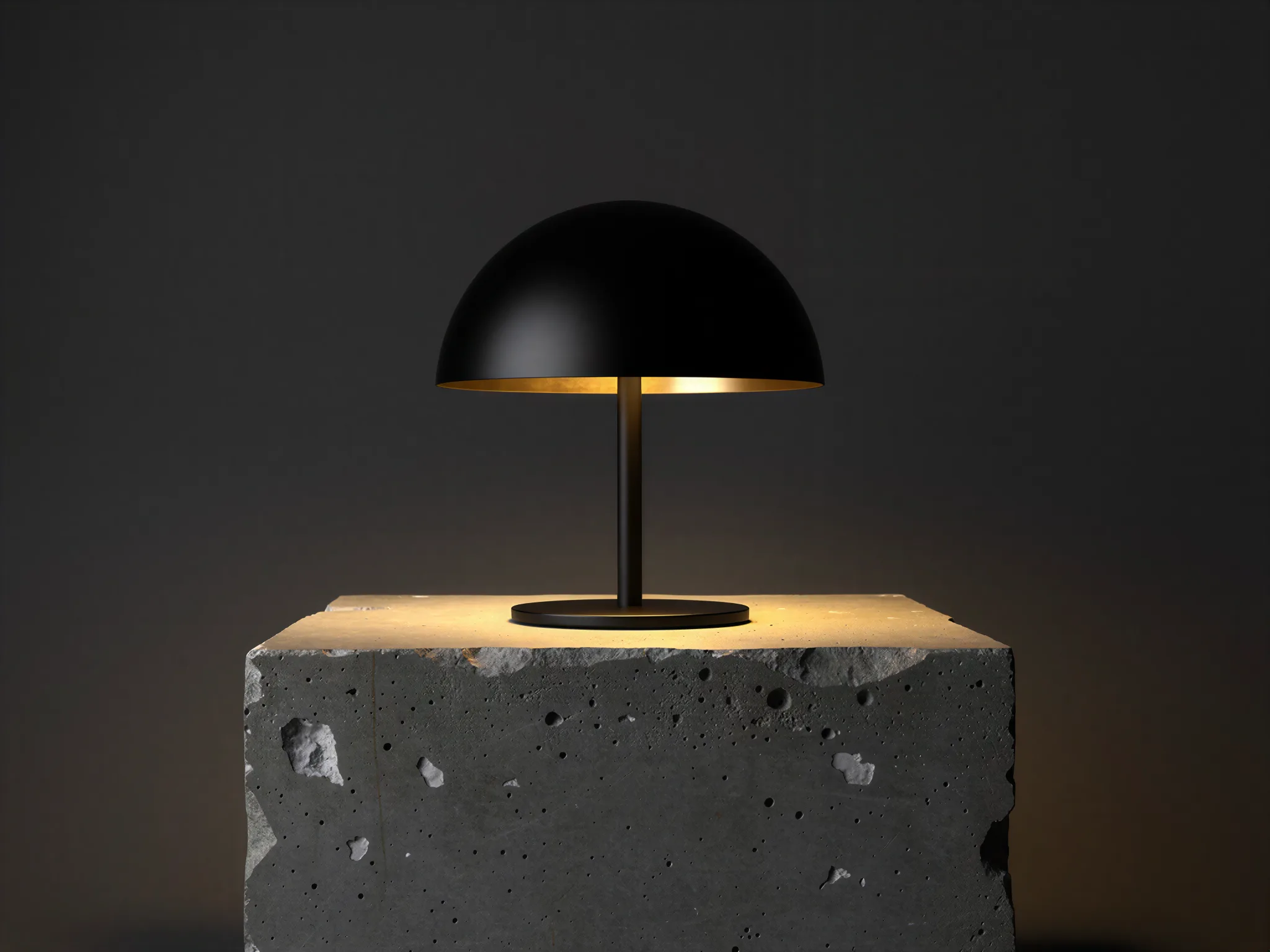 Brass Lamp: A dome lamp on a concrete plinth.