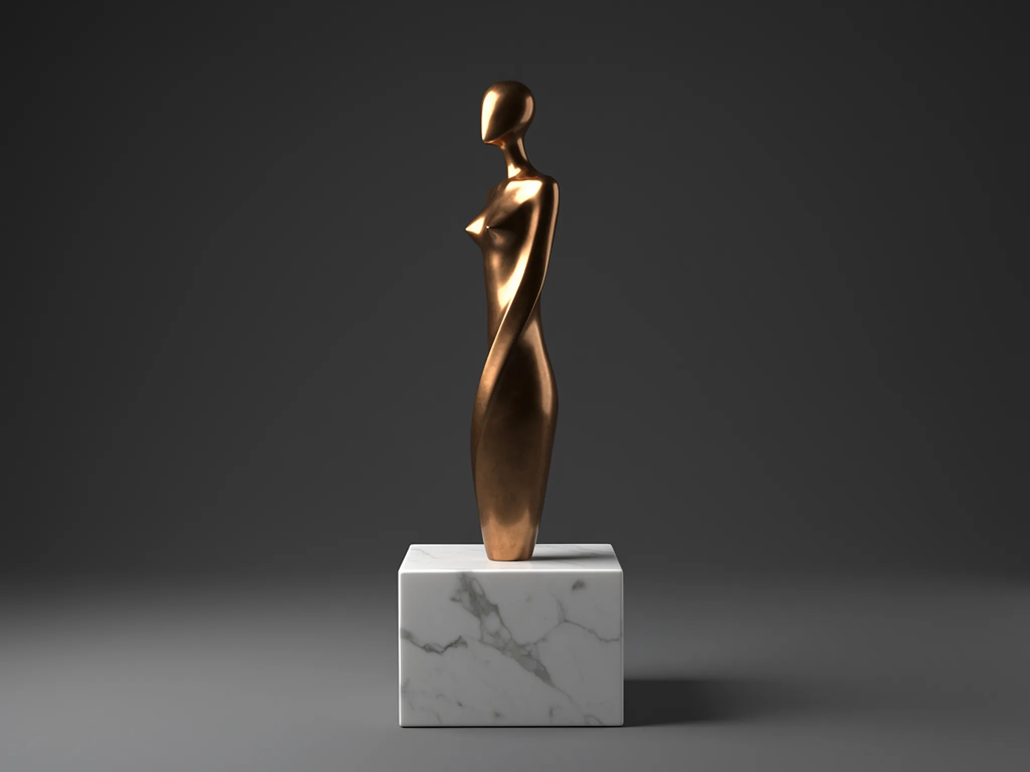 Bronze Figure: An elongated bronze figurine on a marble plinth.