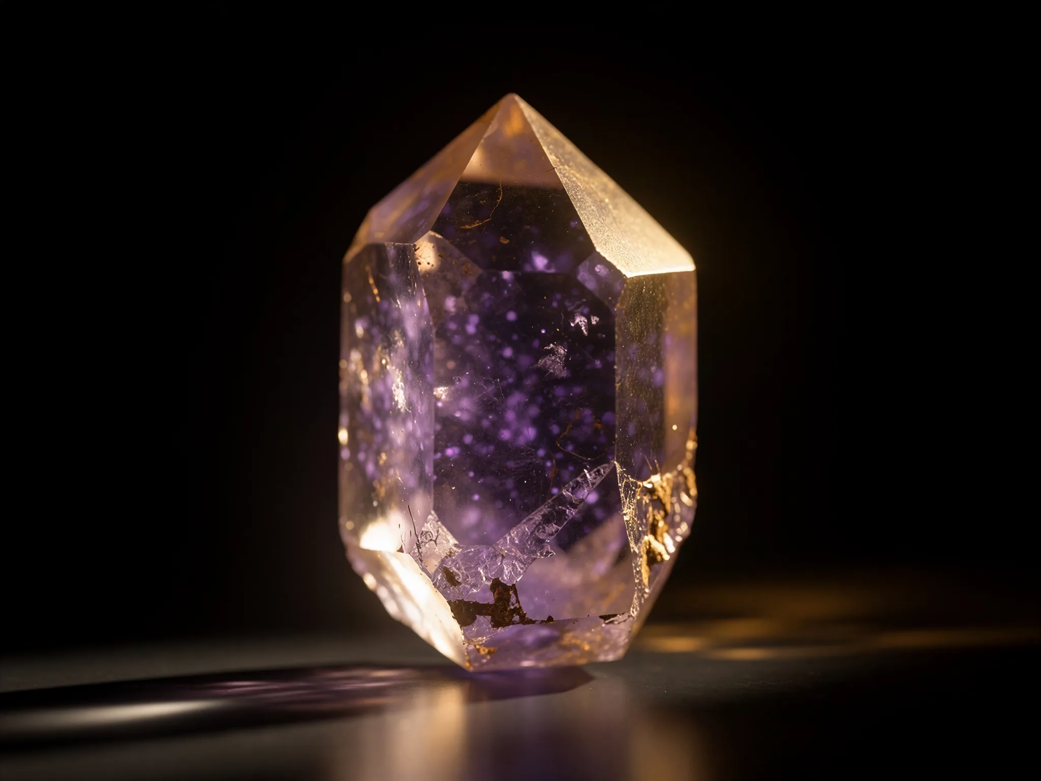 Mineral Core: A faceted crystal lit from inside with violet light.
