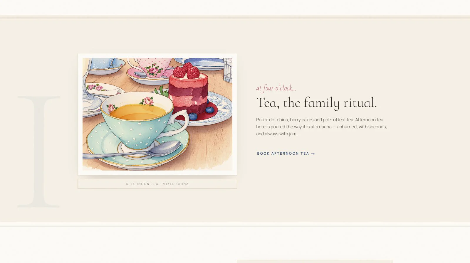 Afternoon tea, framed as a family ritual rather than a menu item