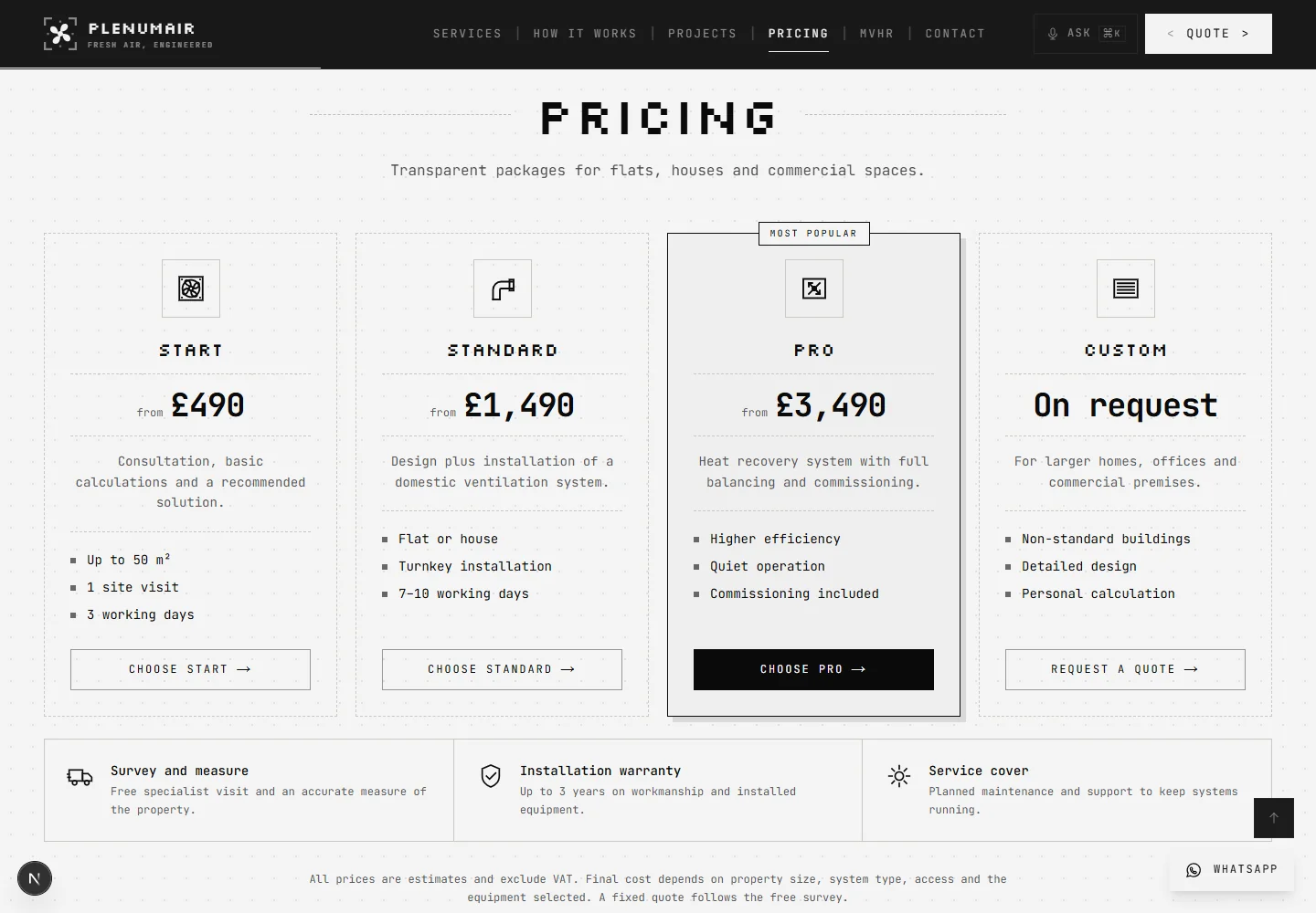 The light chapter: pricing set like a printed spec sheet